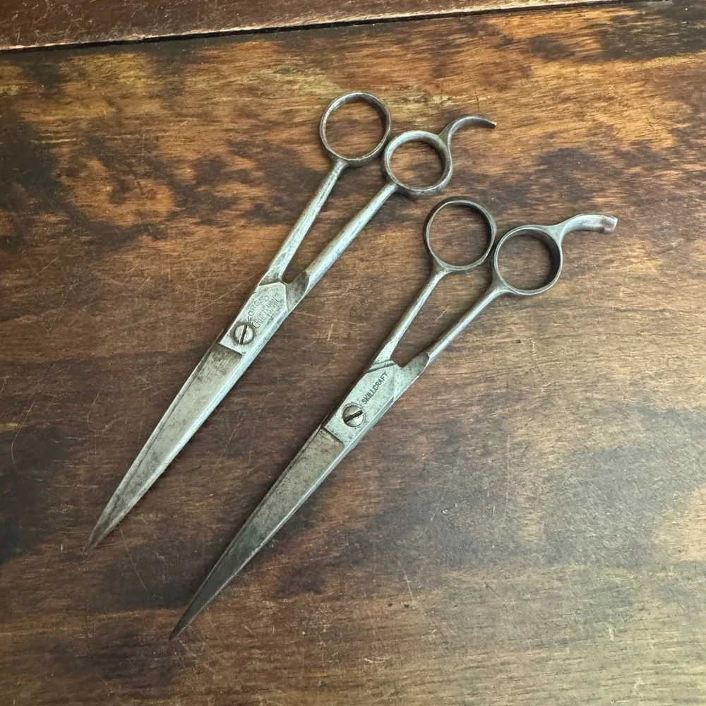 Set of‎ 2 Vintage Barber Shears Scissors Skilcraft Craftsman Made In USA